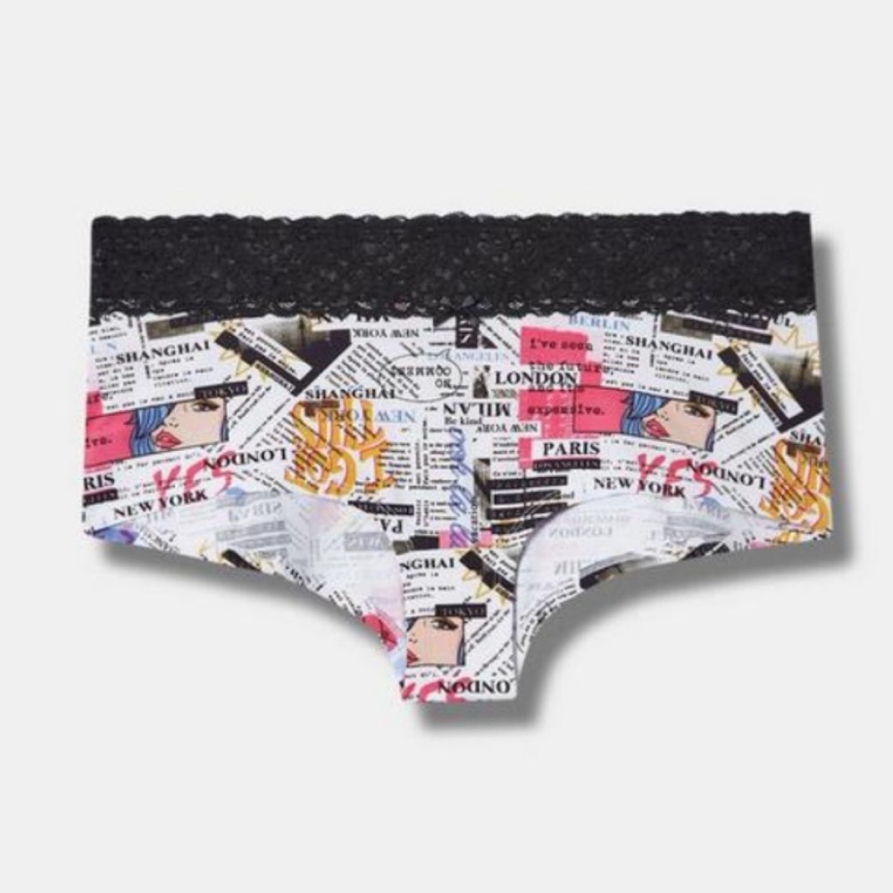 🆕 Cotton Mid-Rise Boyshort Lace Trim Panty 1 1X 14 16 NWT Torrid New! Newspaper